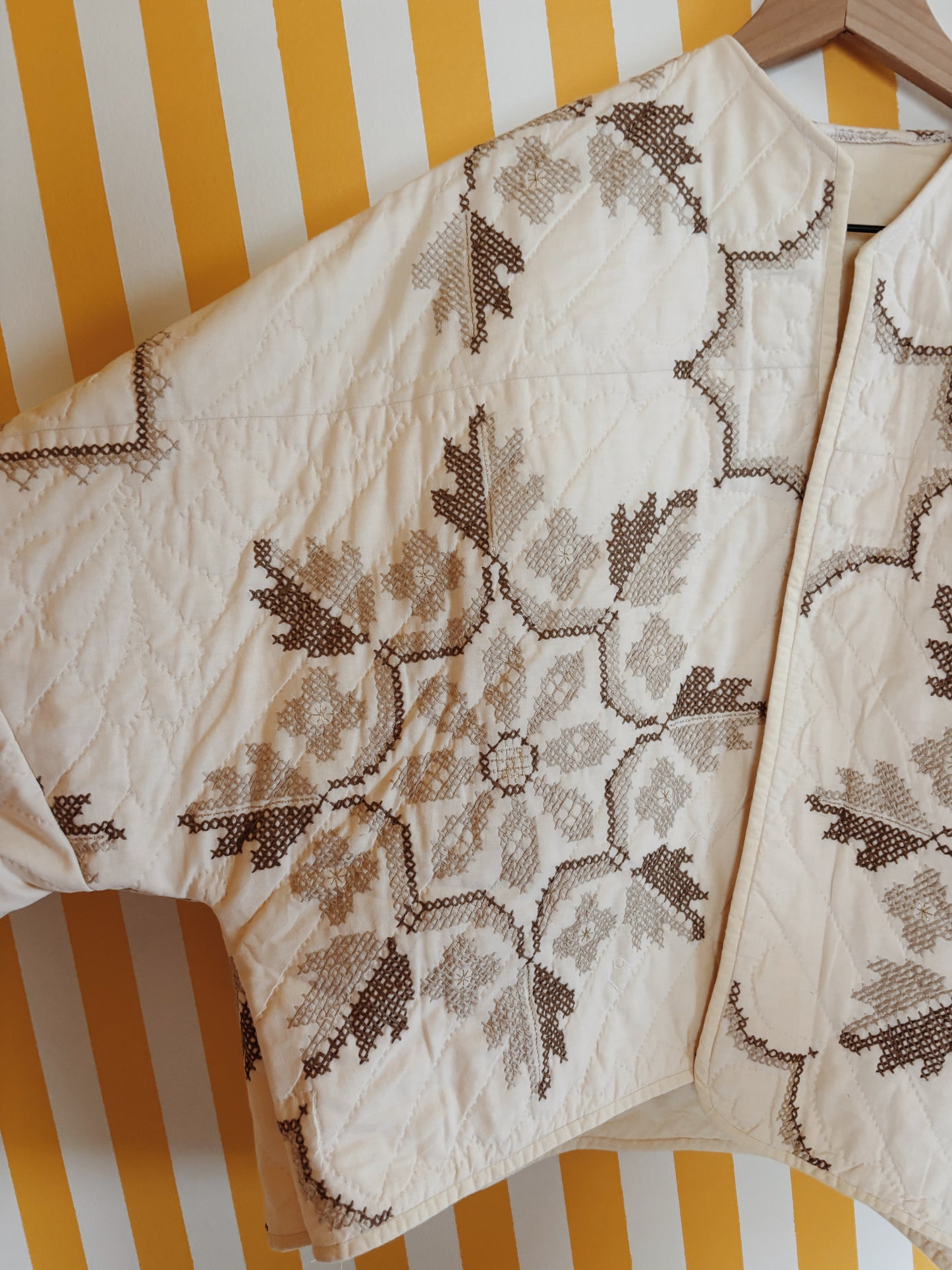 cream embroidered quilt coat