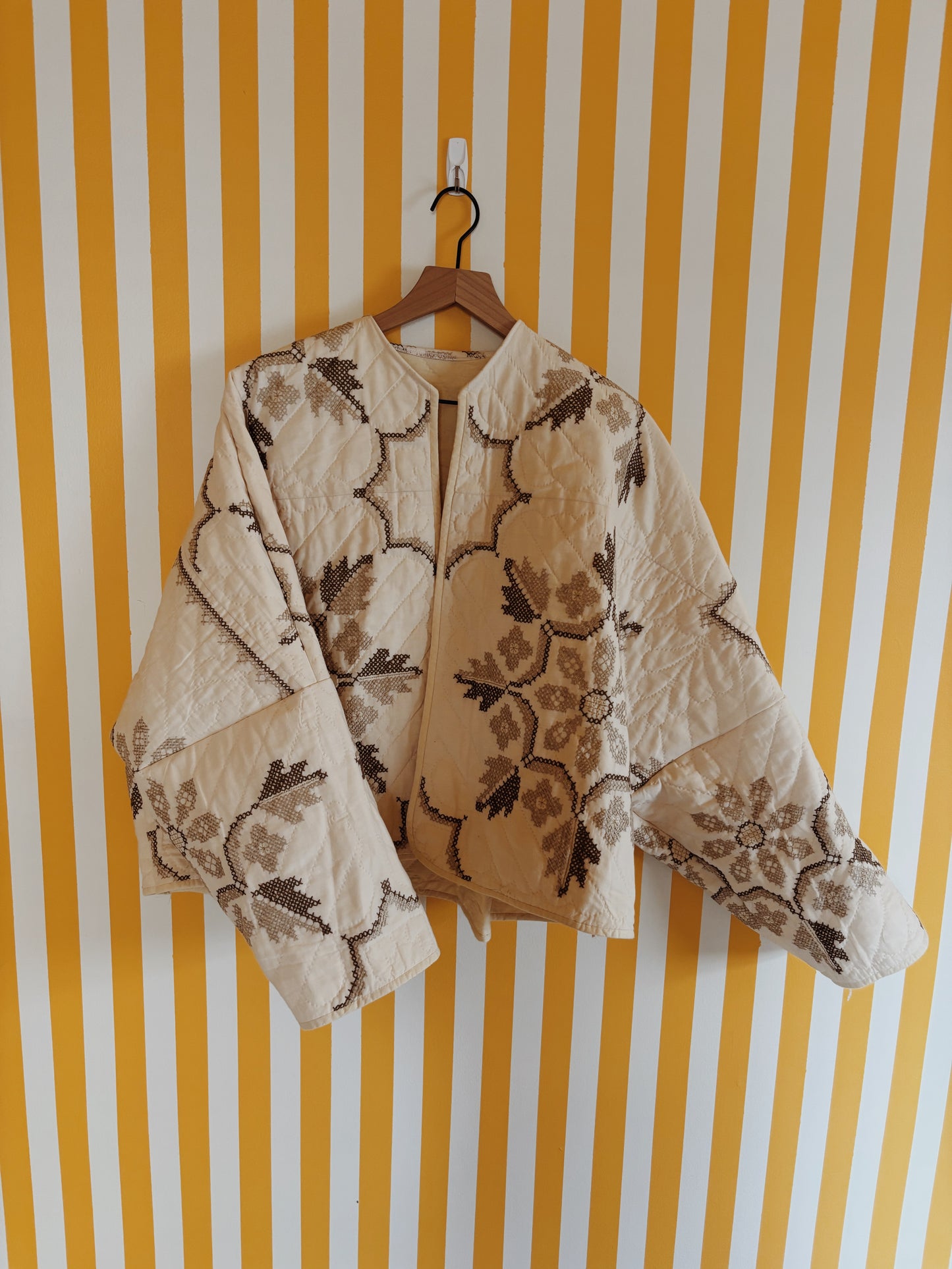 cream embroidered quilt coat
