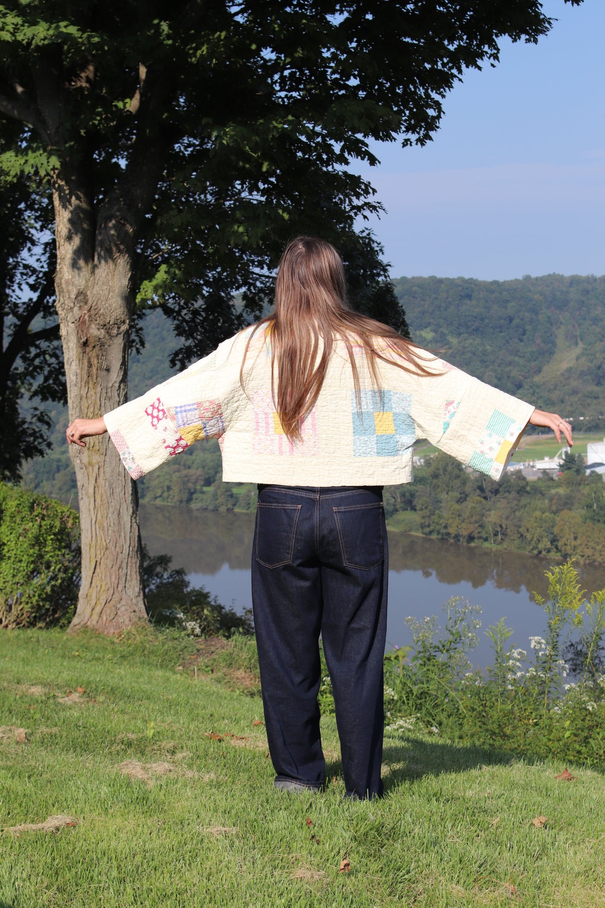 nine block yellow quilt coat