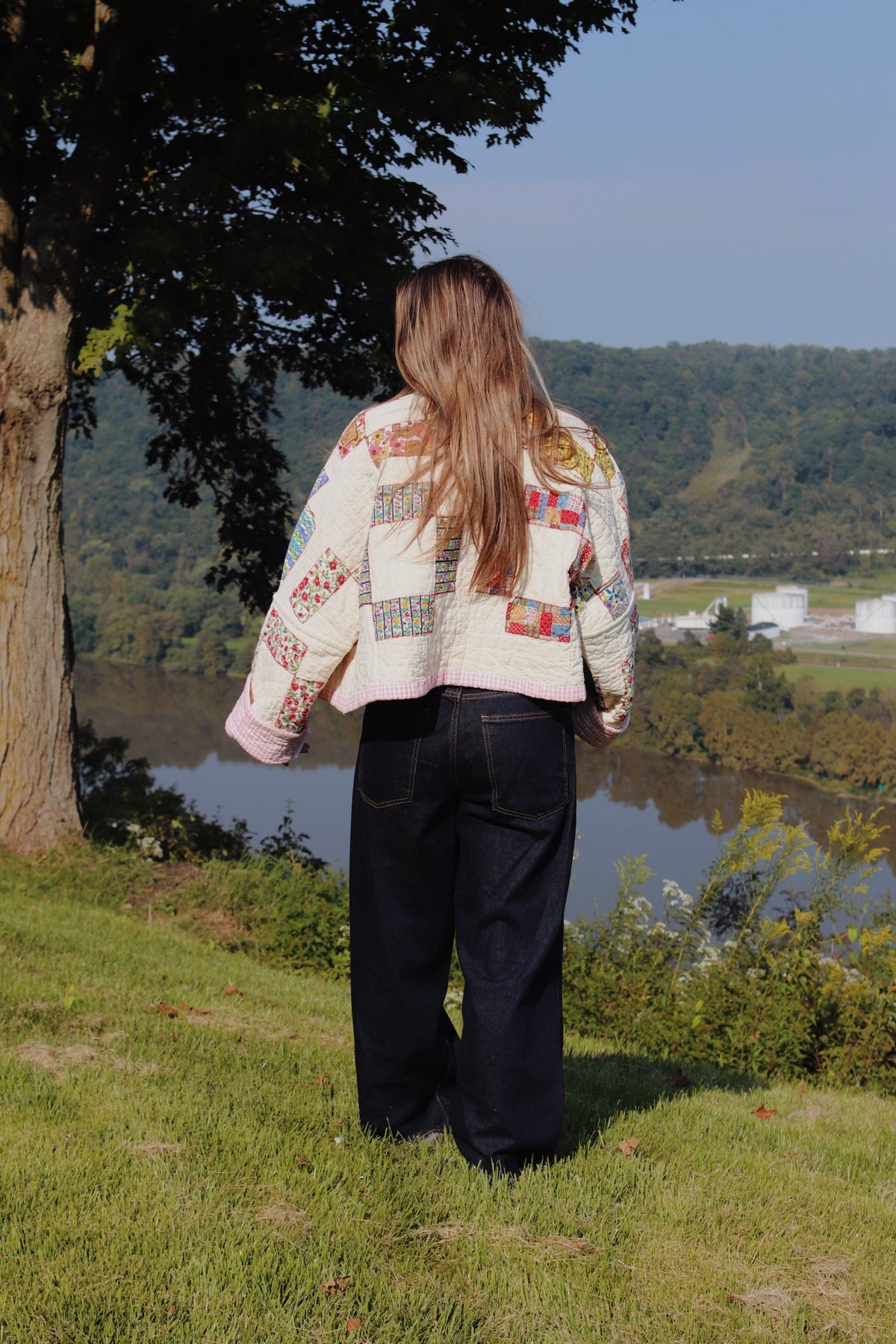 reversible geometric quilt coat