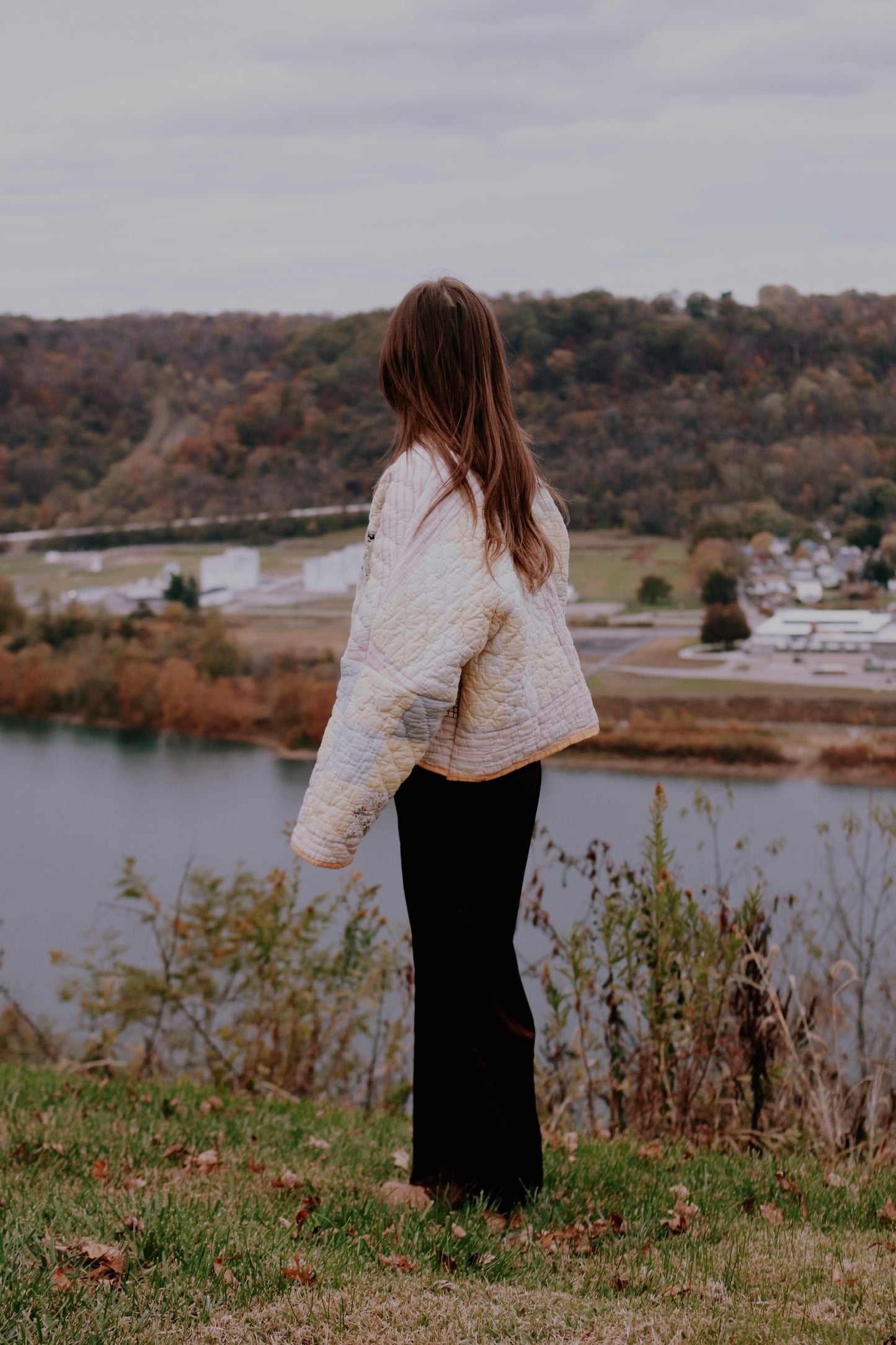 yellow nine square quilt coat