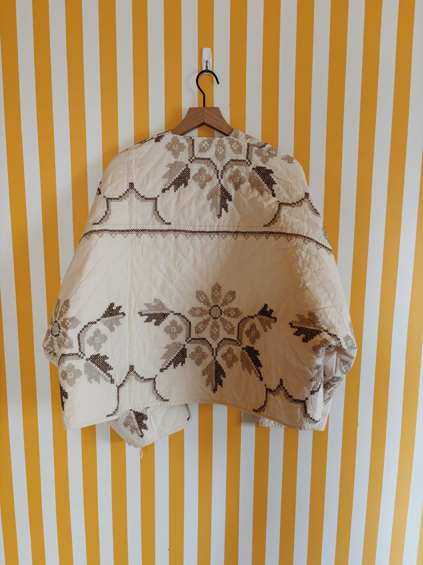 cream embroidered quilt coat