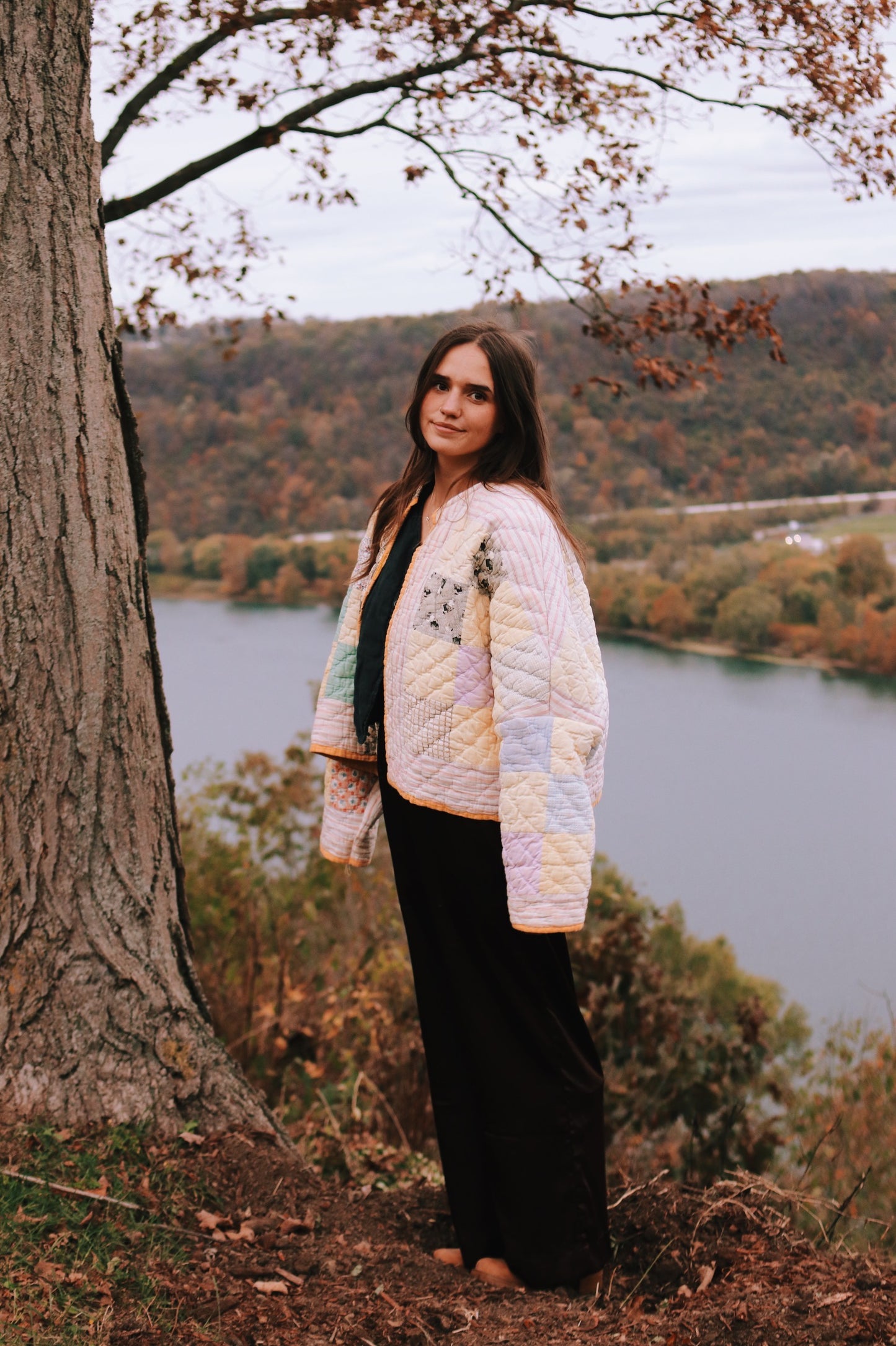 yellow nine square quilt coat