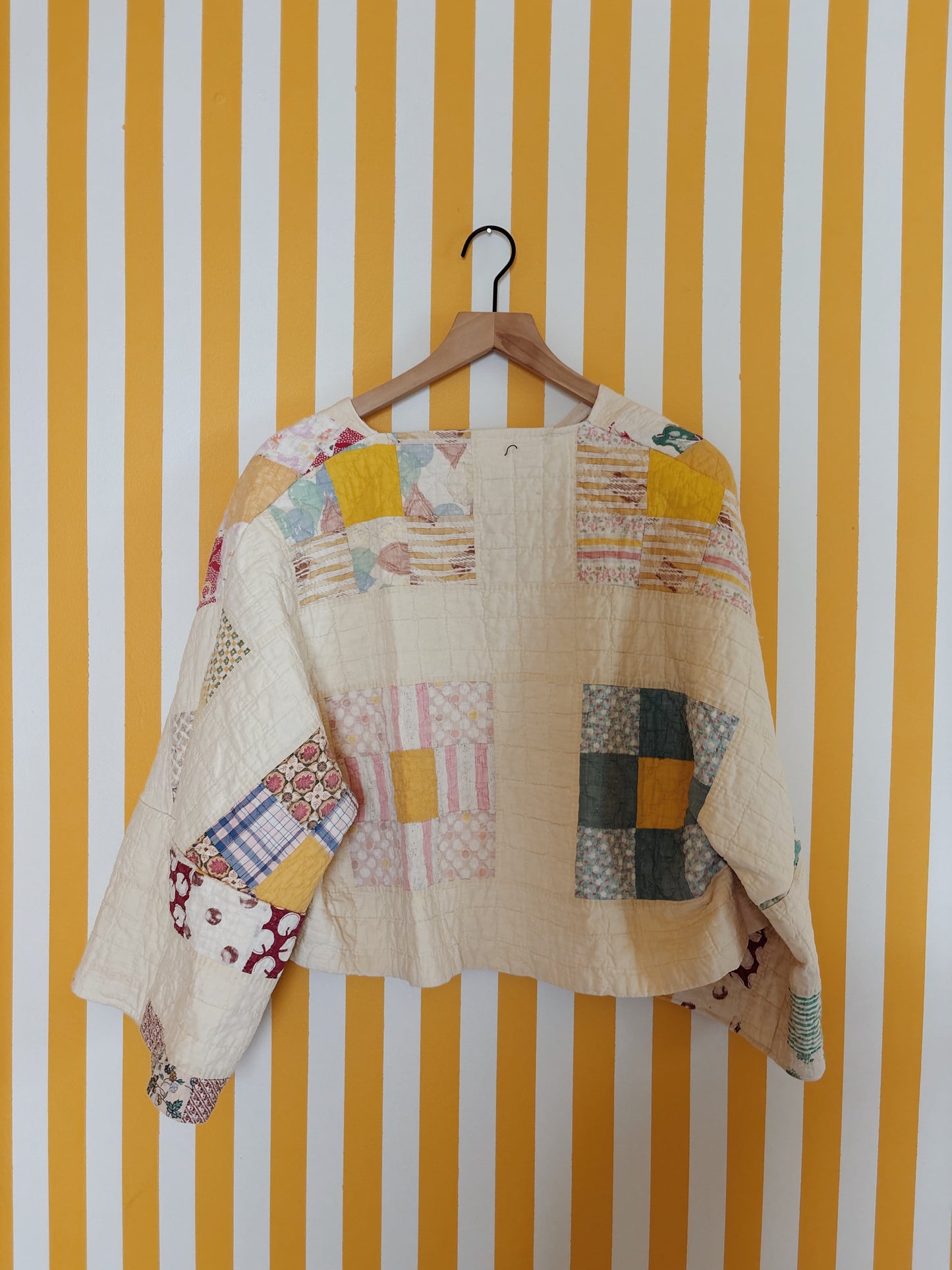 nine block yellow quilt coat
