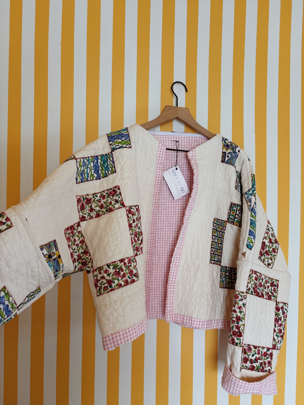 reversible geometric quilt coat