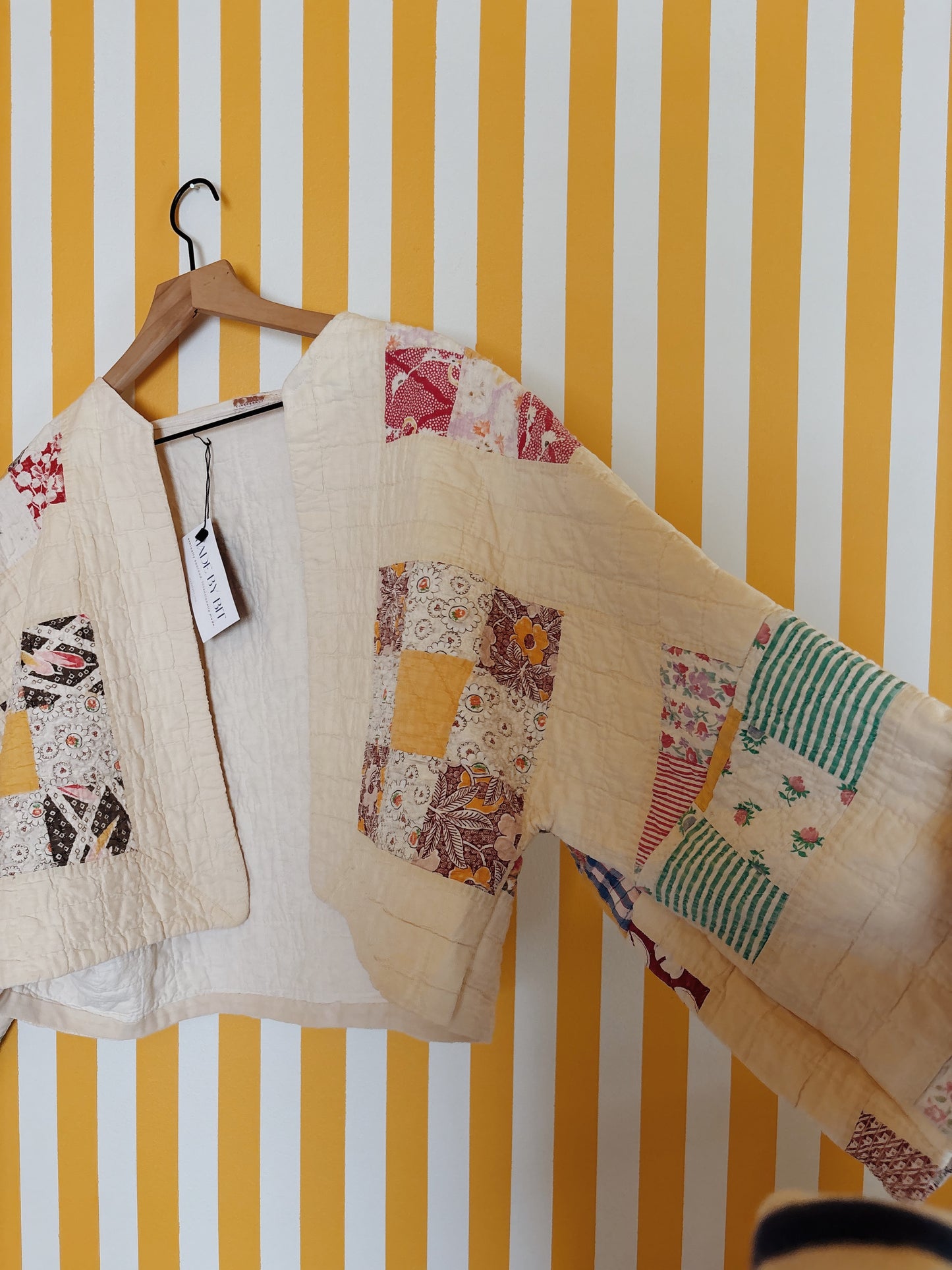 nine block yellow quilt coat