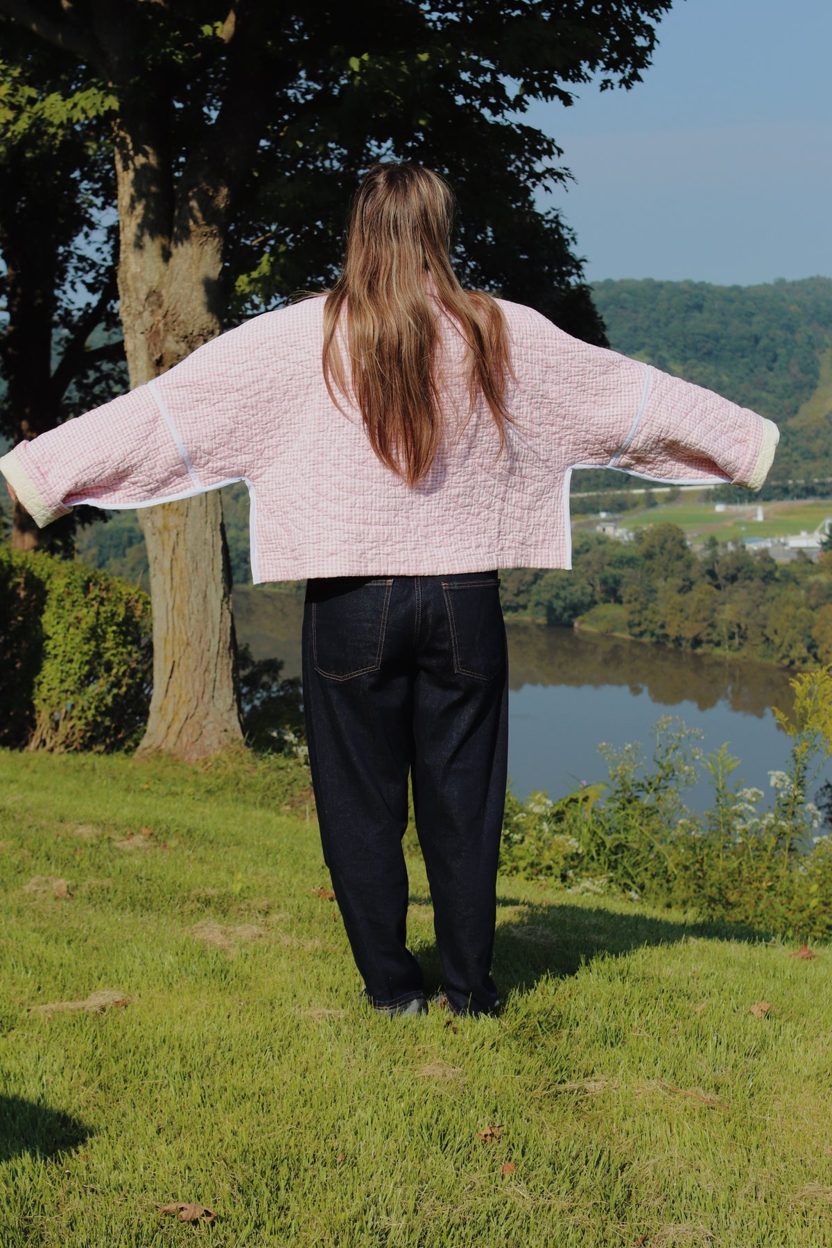 reversible geometric quilt coat