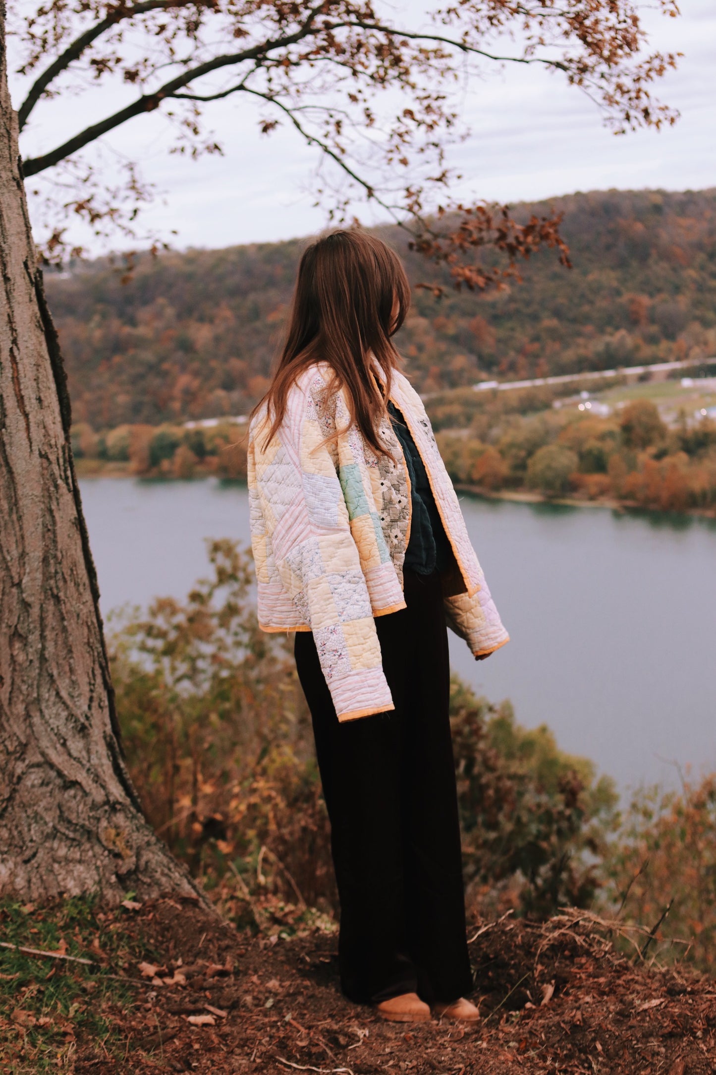 yellow nine square quilt coat