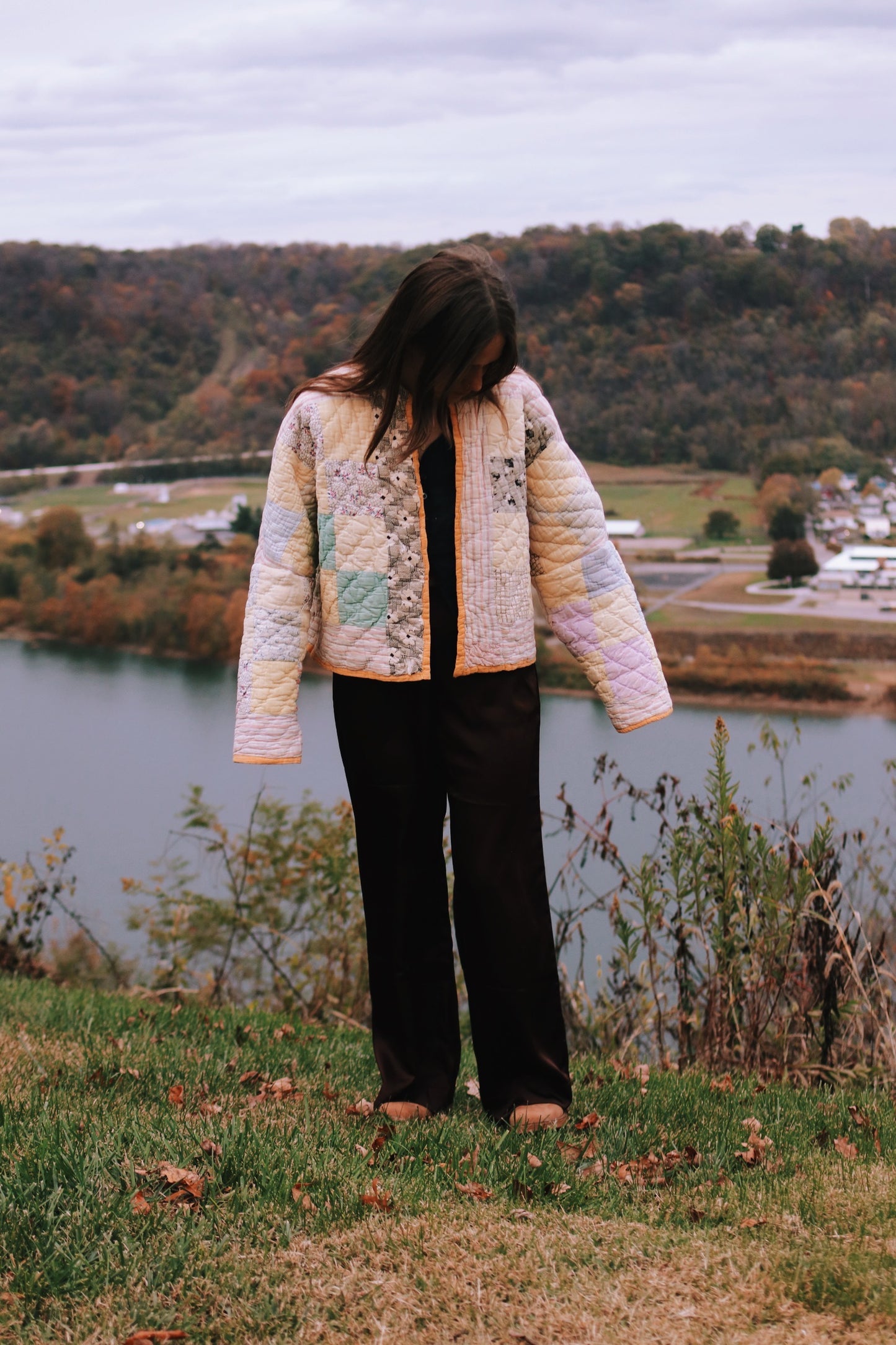 yellow nine square quilt coat