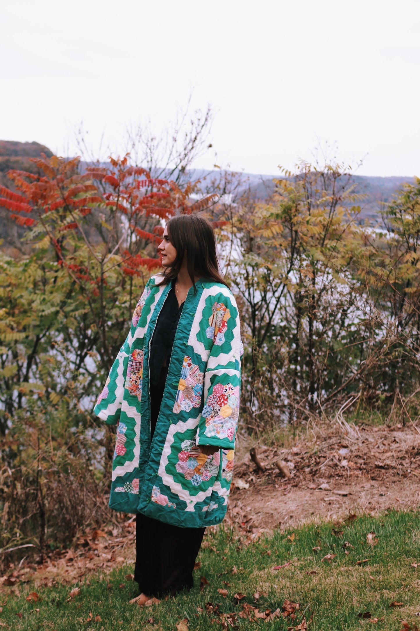 grandmothers garden long quilt coat