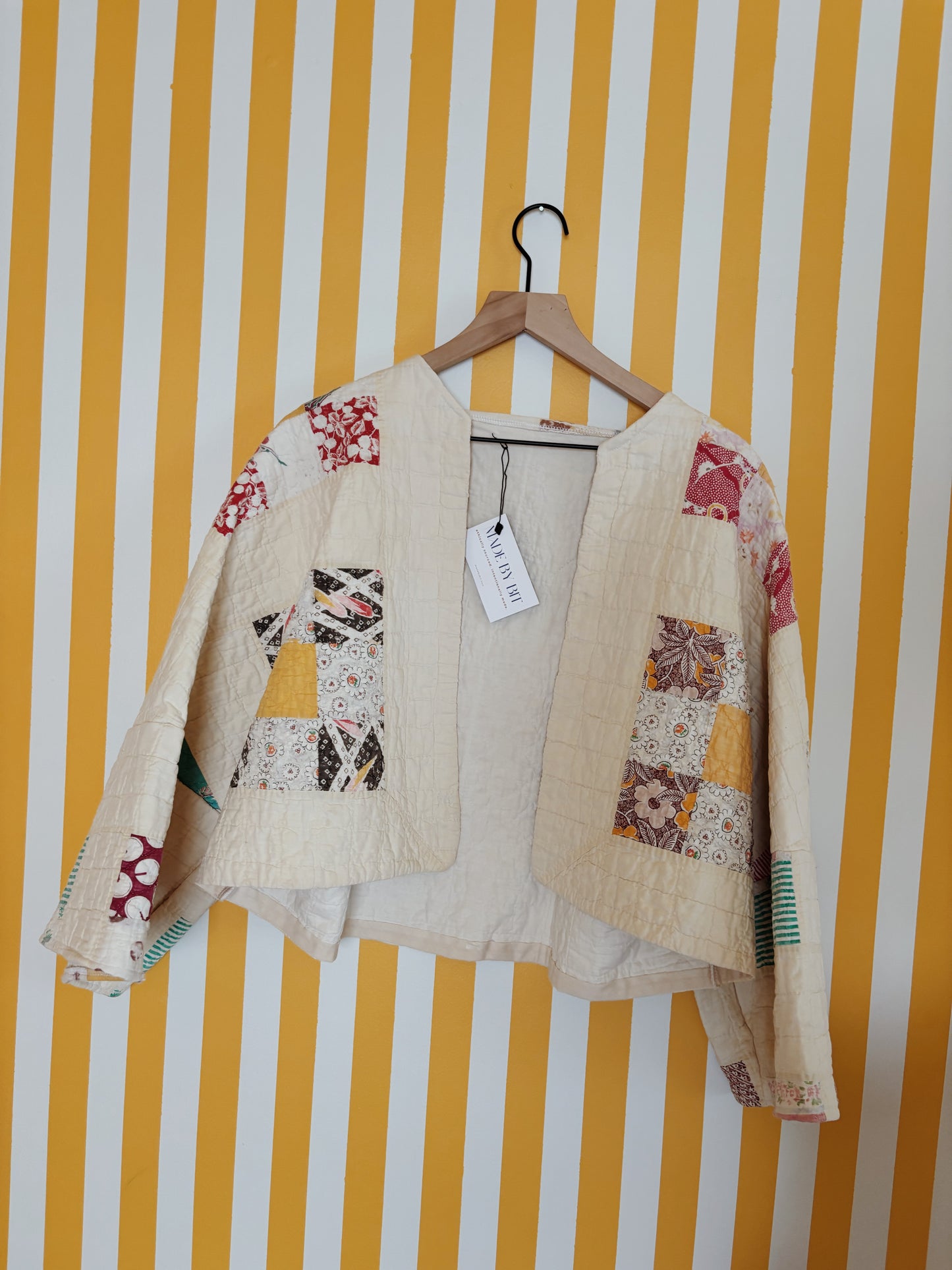 nine block yellow quilt coat
