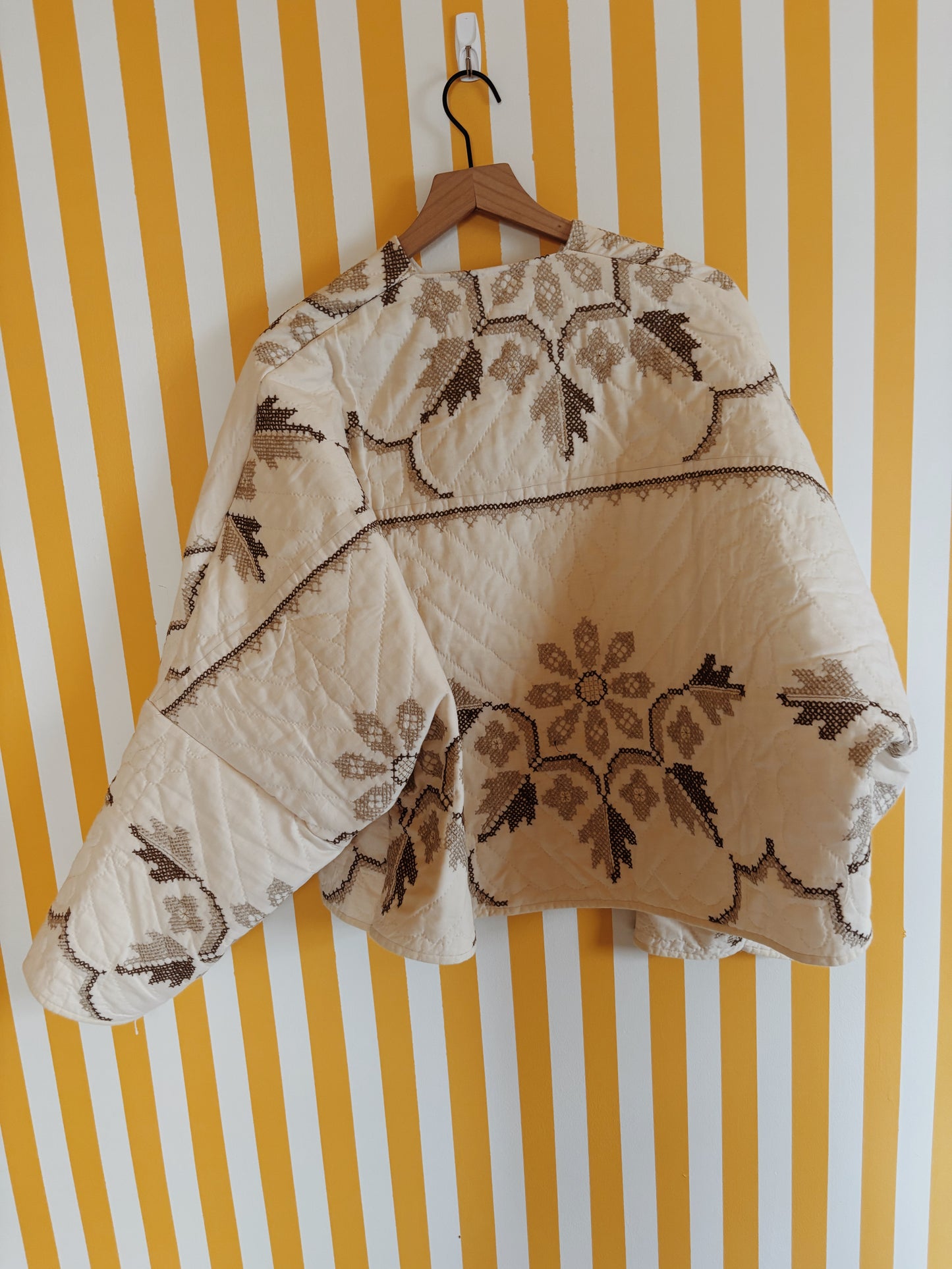 cream embroidered quilt coat