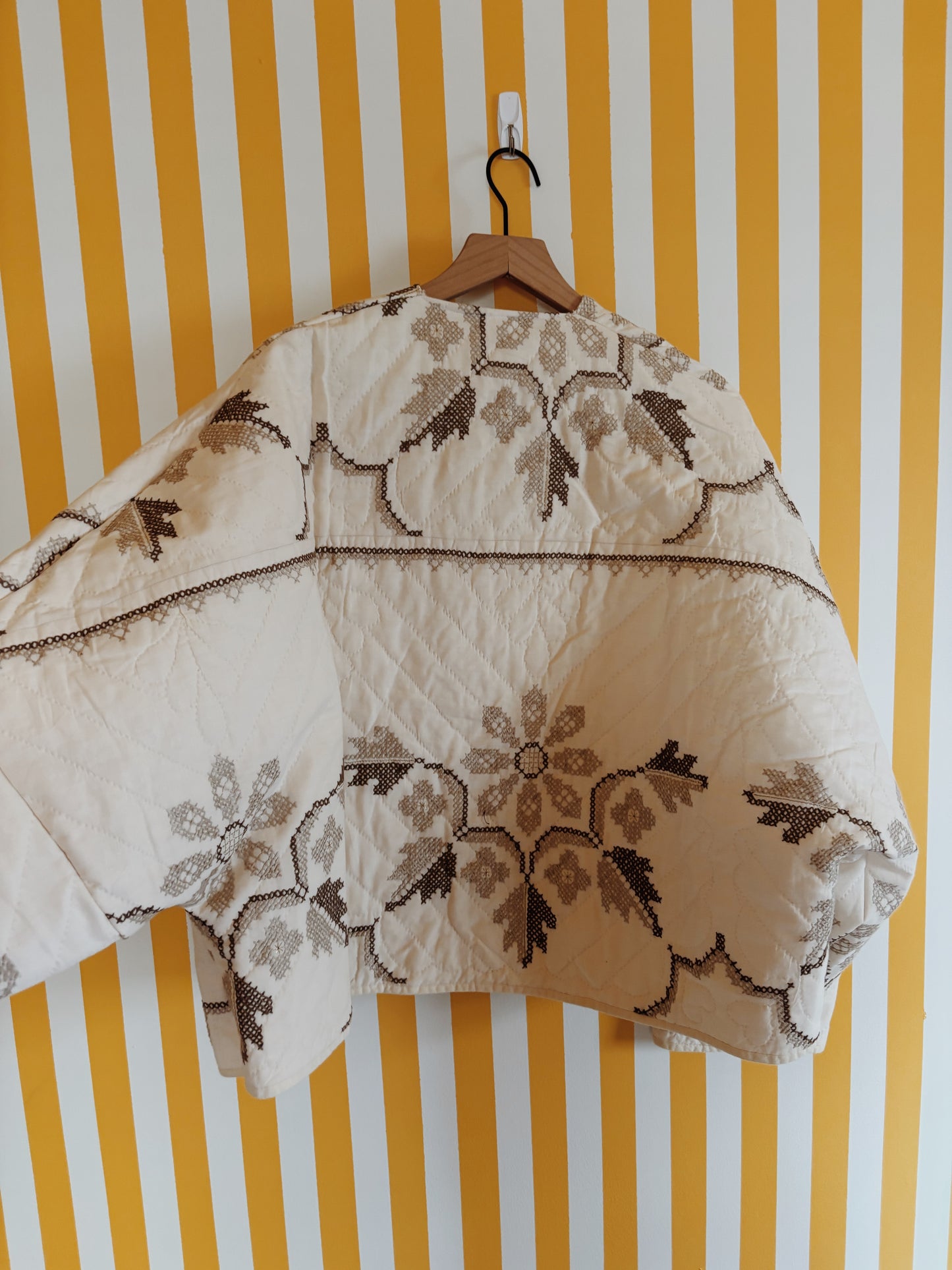 cream embroidered quilt coat