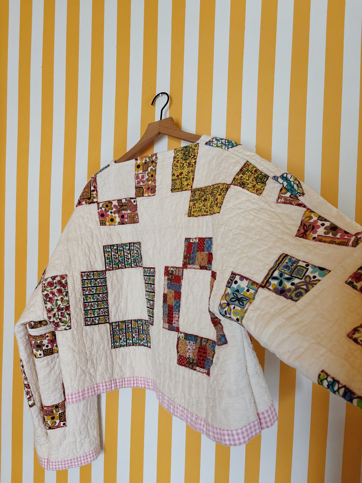 reversible geometric quilt coat