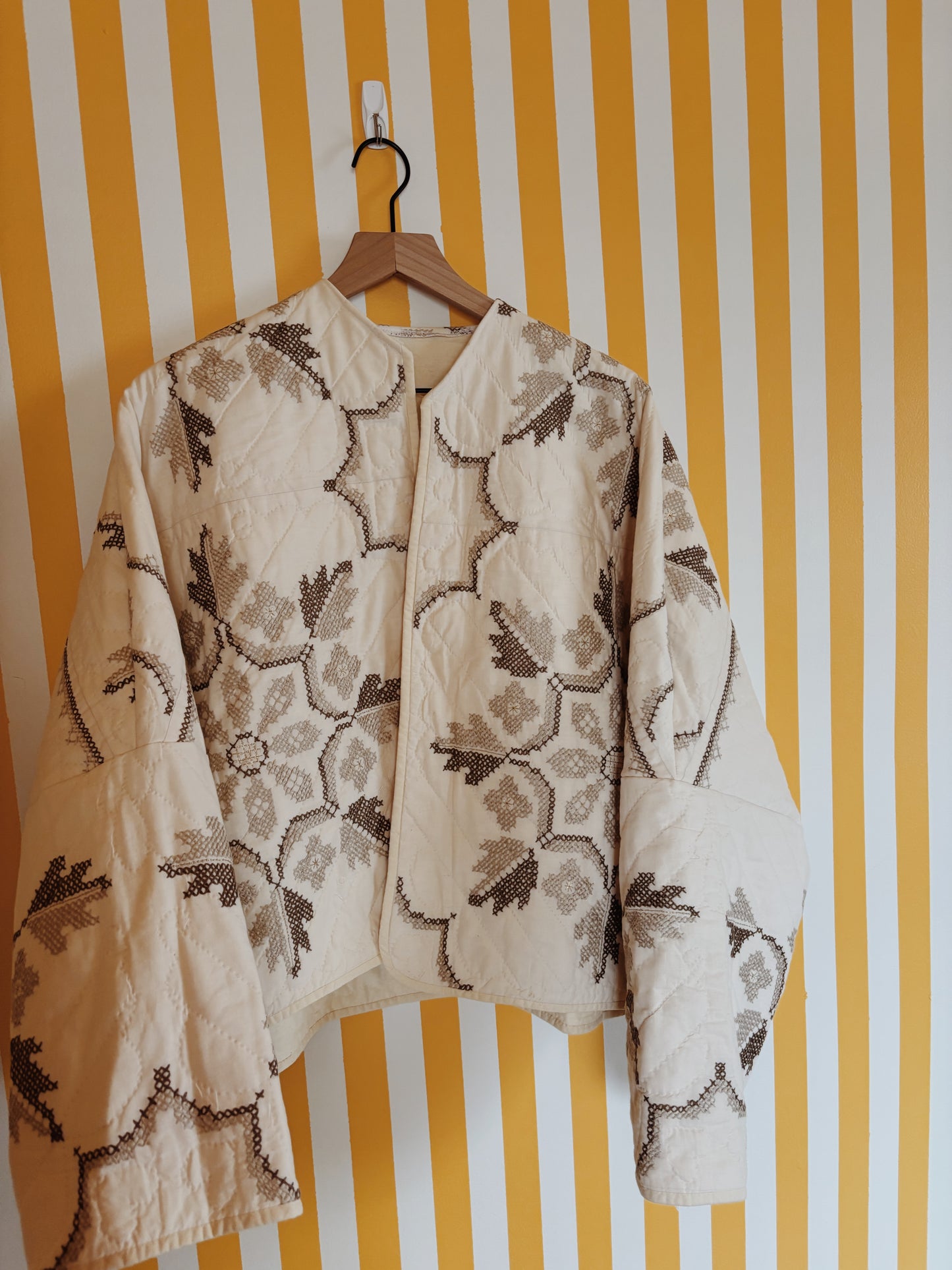 cream embroidered quilt coat