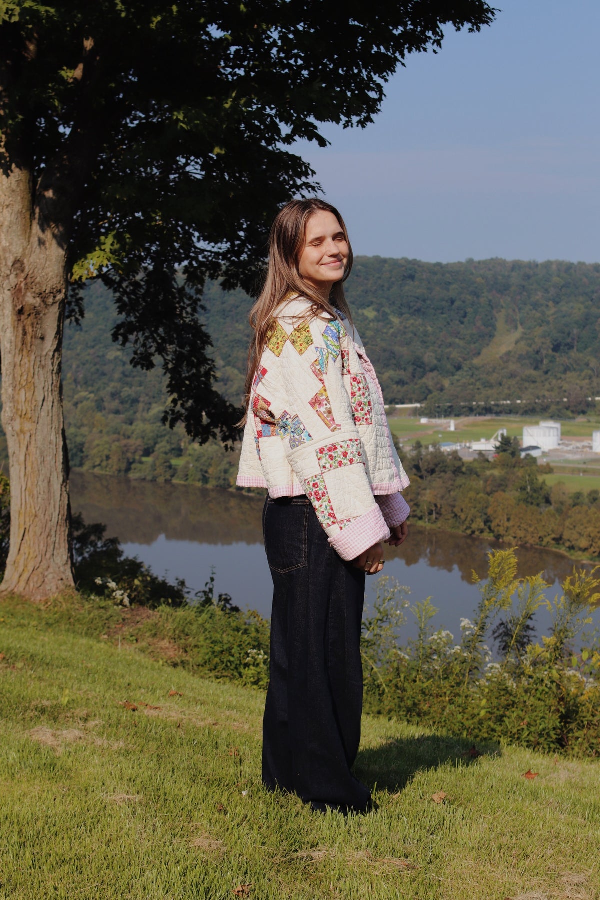 reversible geometric quilt coat