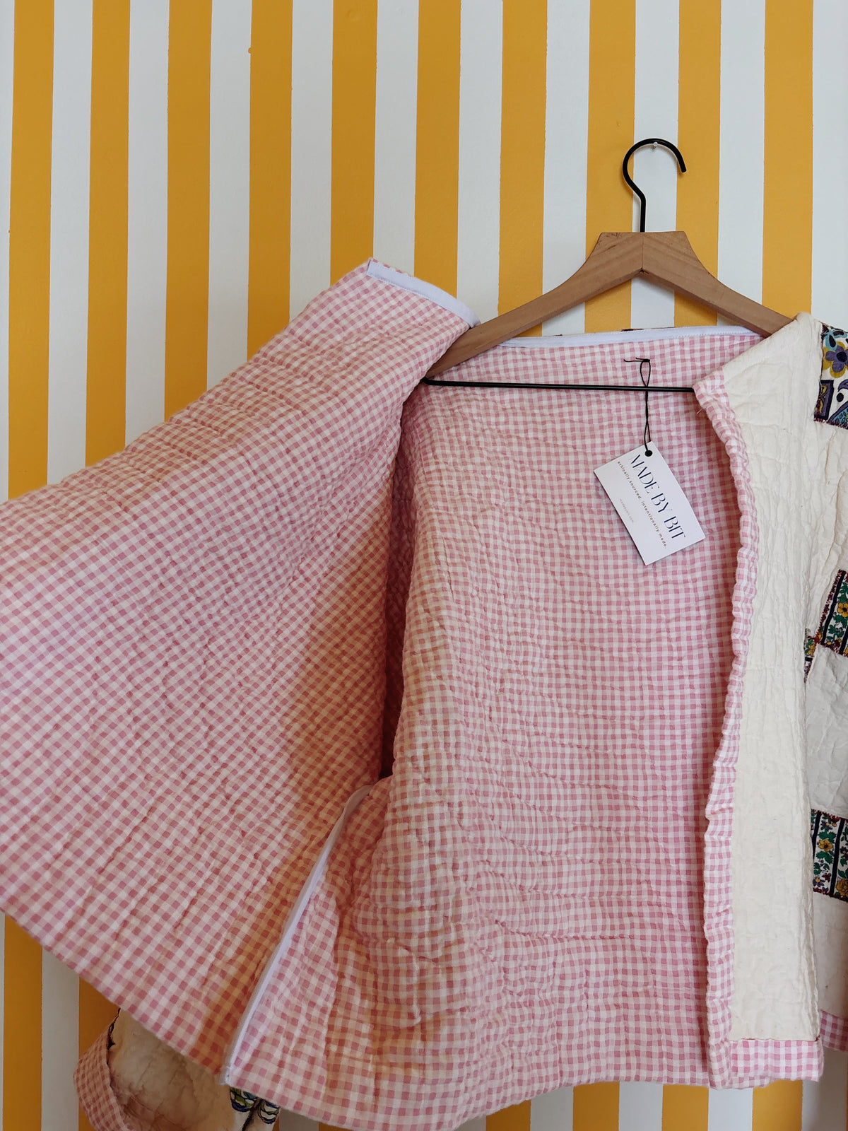 reversible geometric quilt coat