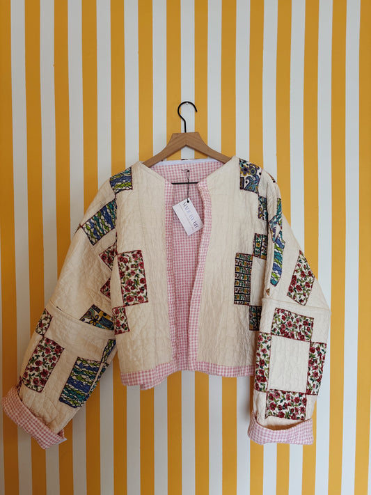 reversible geometric quilt coat