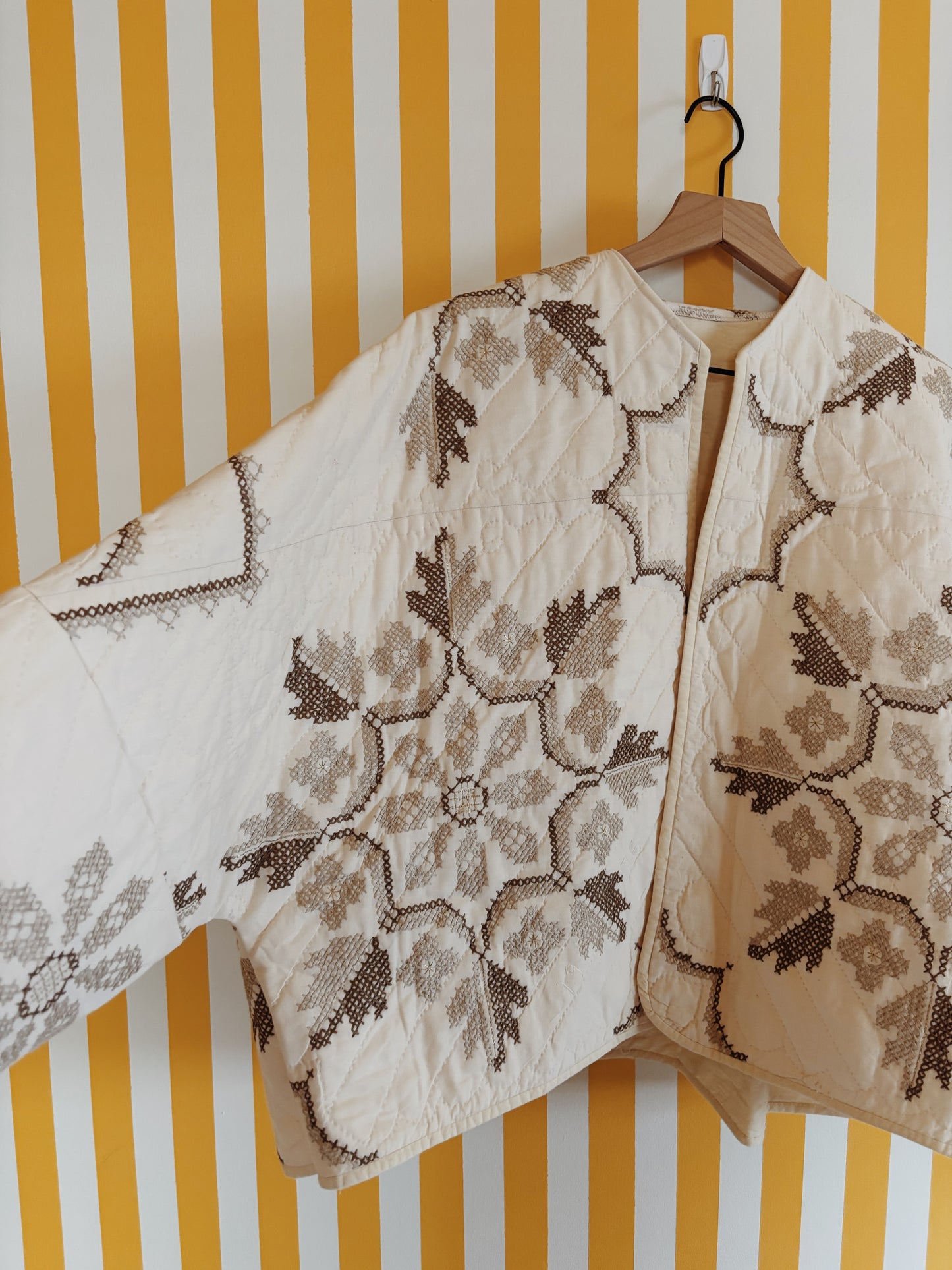 cream embroidered quilt coat